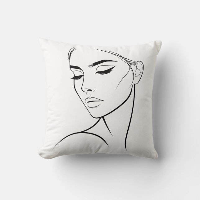 Coussin Dessin à visage féminin d'une ligne no3 (Recto)