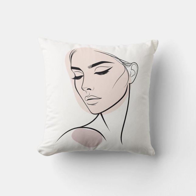 Coussin Dessin à visage féminin d'une ligne no3 (Recto)