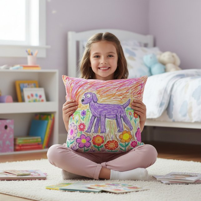 Coussin Dessin abstrait coloré d'enfant d'art  (Créateur téléchargé)