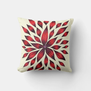 Coussin Dessin Abstrait de Doodle de Fleur Rouge