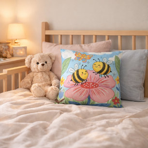 Coussin Dessin adorable d'abeille et de papillon pour enfa