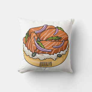 Coussin dessin animé de bagel saumon