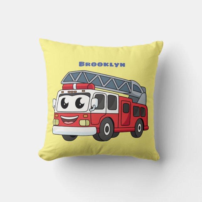 Coussin Dessin animé de camion de pompiers mignon et heure (Recto)