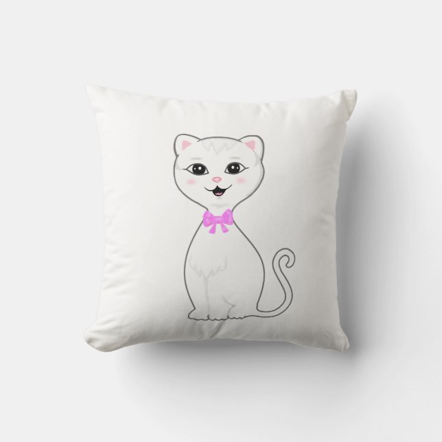Coussin Dessin animé de chat blanc intelligent mignon (Recto)