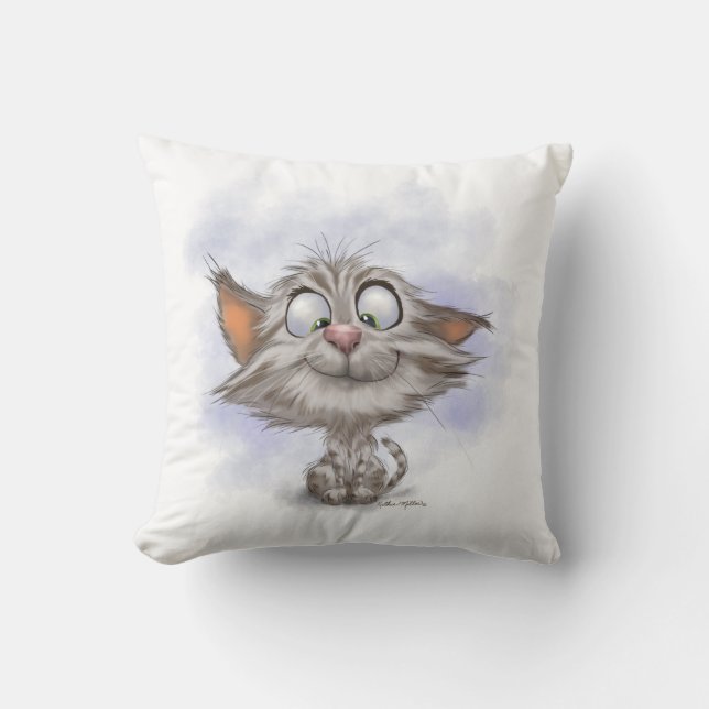 Coussin Dessin animé de chaton tabby amusant (Recto)