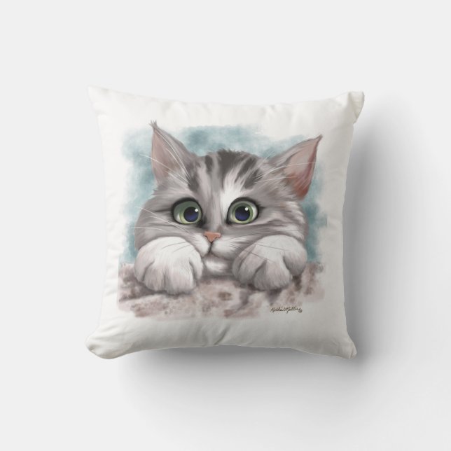 Coussin Dessin animé de chaton tabby gris adorable (Recto)