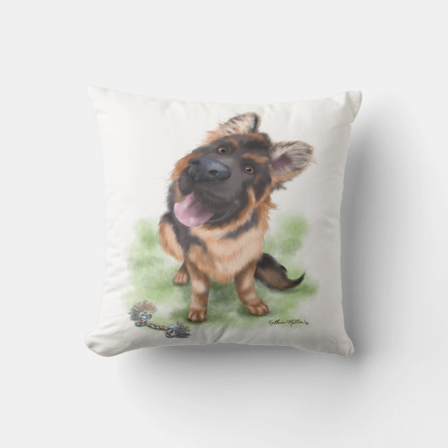 Coussin Dessin animé de chiot Berger allemand adorable (Recto)