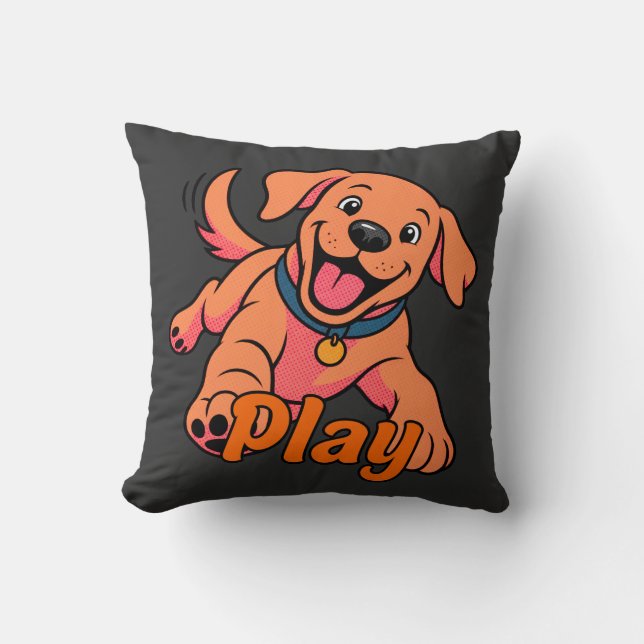 Coussin Dessin animé de chiot mignon et joueur avec typogr (Recto)