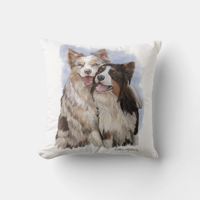 Coussin Dessin animé de deux amis Border Collie (Recto)