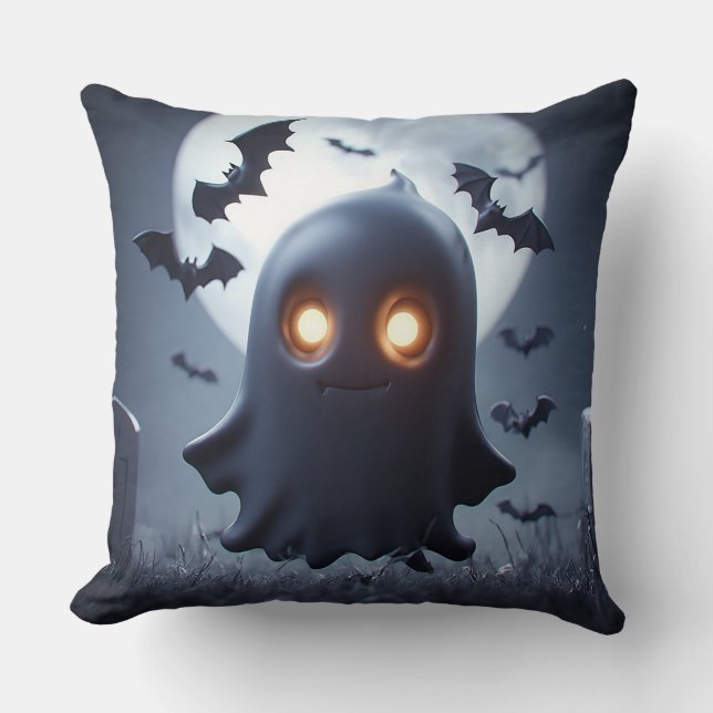 Coussin Dessin animé de fantôme effrayant avec des chauves (Recto)