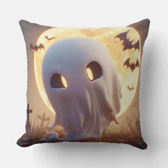 Coussin Dessin animé de fantôme effrayant avec des chauves (Recto)
