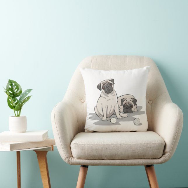 Coussin Dessin animé de groupe de pug (Chaise)