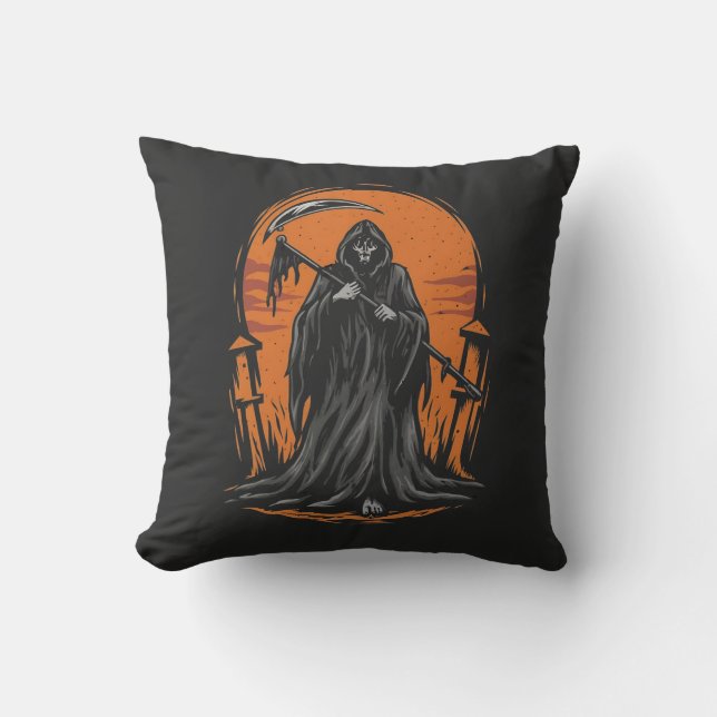 Coussin Dessin animé de la Faucheuse dans un cimetière au  (Recto)