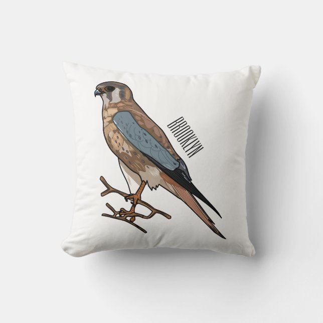 Coussin dessin animé d'oiseau-kestrel américain (Recto)