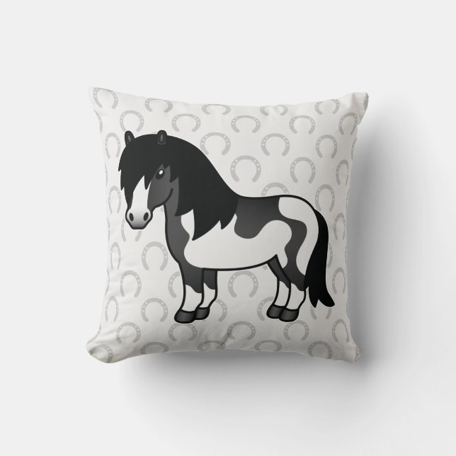 Coussin Dessin animé mignon de poney Shetland Pinto noir (Recto)