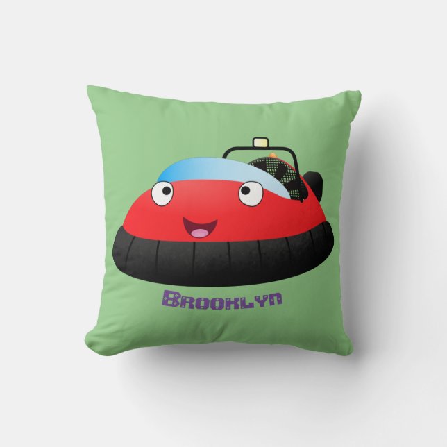 Coussin Dessin animé mignon d'un aéroglisseur rouge heureu (Recto)