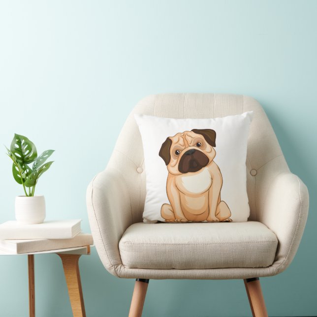 Coussin Dessin animé Pug grincheux (Chaise)