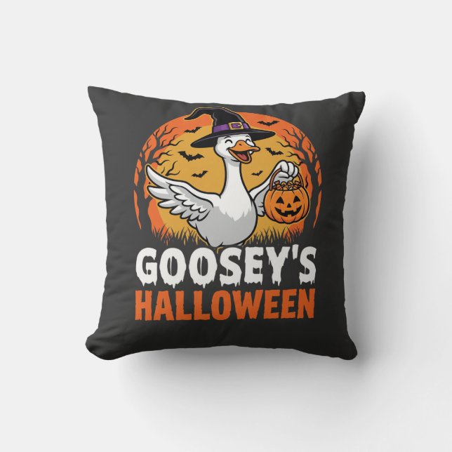 Coussin Dessin animé rétro d'oie sorcière d'Halloween de G (Recto)