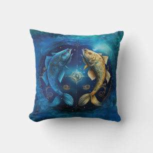 Coussin Dessin aquarelle du signe astrologique Poissons