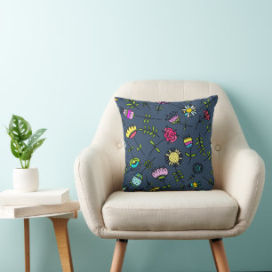 Coussin Dessin artistique de motif floral fantaisiste