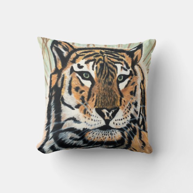 Coussin Dessin au crayon de couleur de tigre (Recto)
