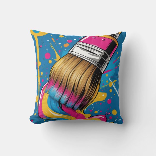 Coussin Dessin au pinceau trait d'encre coloré (Recto)