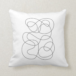 Coussin Dessin au trait abstrait contemporain noir et