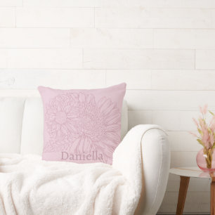 Coussin Dessin au trait de Chrysanthème rose avec votre no