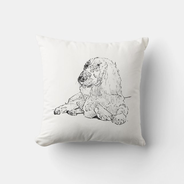 Coussin Dessin au trait de Cocker Spaniel Art Chien  (Recto)