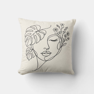 Coussin Dessin au trait du visage floral Monstera