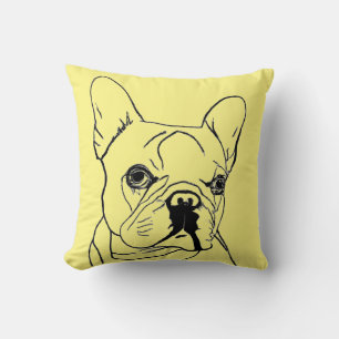Coussin Dessin au trait jaune de bouledogue français branc