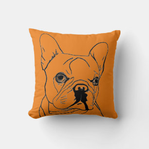 Coussin Dessin au trait orange de bouledogue français bran