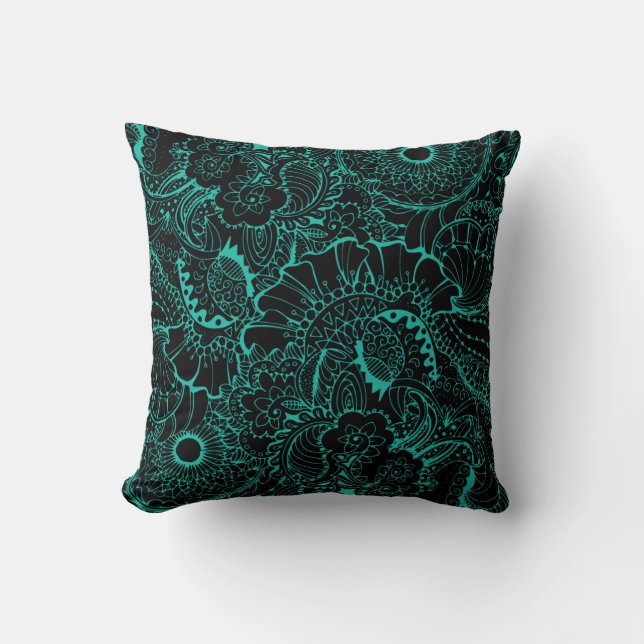 Coussin dessin avec motif turquoise (Recto)