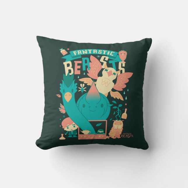 Coussin Dessin Bêtes Fantastiques Avec Newt Scamander (Recto)