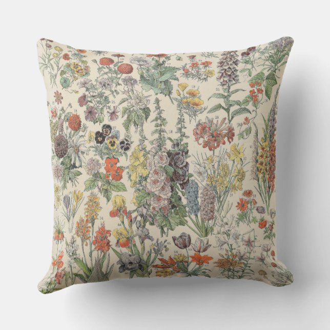 Coussin Dessin botanique floral mignon par Adolphe Millot (Verso)