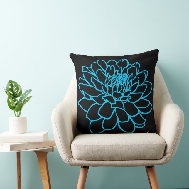 Coussin Dessin Chrysanthemum - Ciel bleu sur noir (Chaise)