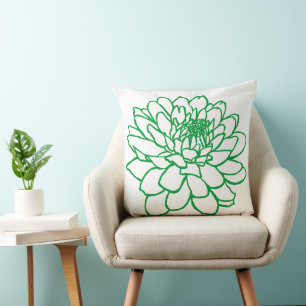Coussin Dessin Chrysanthemum - Vert d'herbe sur blanc