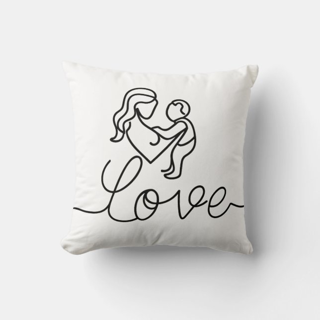 Coussin dessin continu du texte "amour" (Recto)