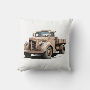 Coussin Dessin cool d'un vieux camion plat/brownien