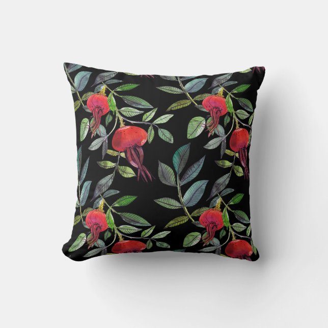 Coussin Dessin d'aquarelle botanique motif dogrose. Brig (Recto)