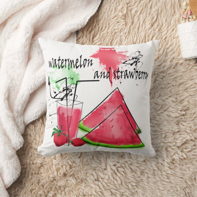 Coussin Dessin d'aquarelle de pastèque et fraises (Couverture)