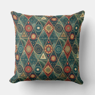 Coussin Dessin d'art de mandala géométrique bohème triangu