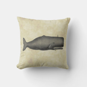 Coussin Dessin de baleine du 19ème siècle vintage avec tac