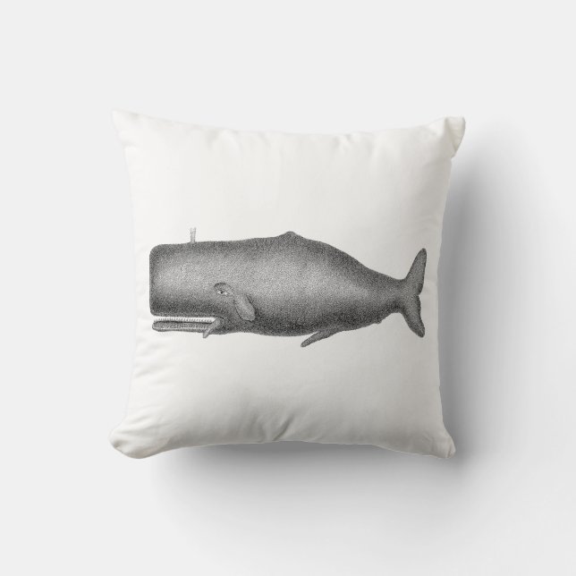 Coussin Dessin de baleine vintage du XIXe siècle (Recto)