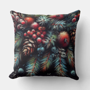 Coussin Dessin de calcaire Bonnes Fêtes florales de Noël