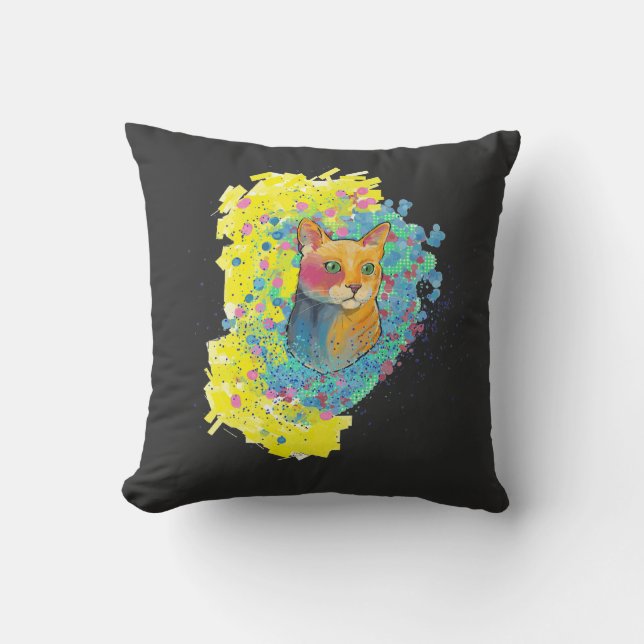 Coussin dessin de chat coloré (Recto)