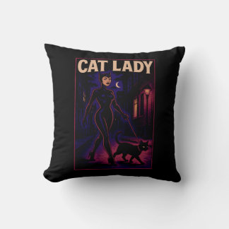Coussin Dessin de chat de dame de ville nocturne Sass Art