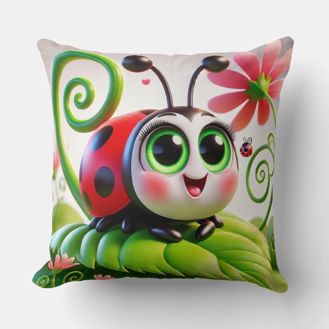 Coussin 🐞 Dessin de coccinelle fantaisiste pour la chambr (Recto)