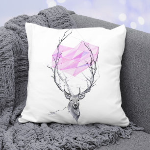 Coussin Dessin de coeur géométrique rose et cerf Art anima