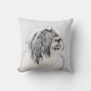 Coussin Dessin de collie à oreilles - Joli art original de